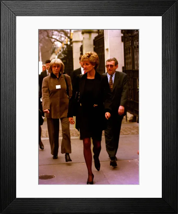 Framed Print : Diana, Princess of Wales, wearing a black jacket and skirt Framed Print : Diana, Princess of Wales, wearing a black jacket and skirt