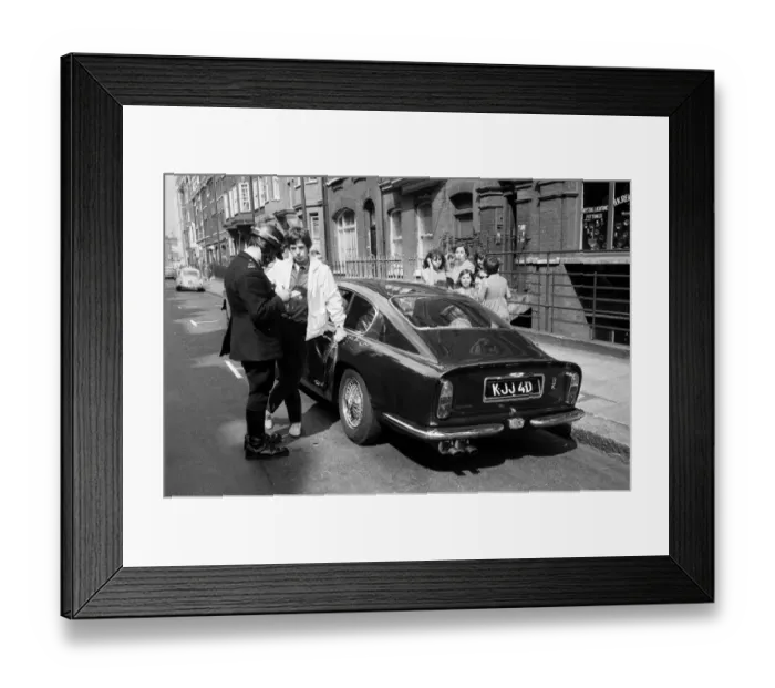 Framed Print : Rolling Stones: 28th August 1966 Mick Jaggers midnight blue Aston Martin DB6 was