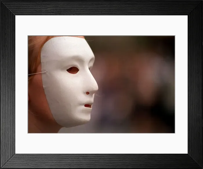 Framed Print : Edinburgh festival street performers. Icon dance theatre white mask Framed Print : Edinburgh festival street performers. Icon dance theatre white mask