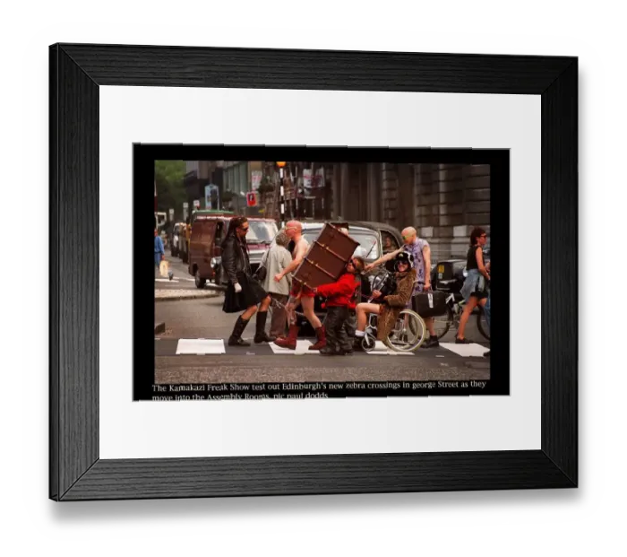 Framed Print : Kamakaze theatre of pain august 1997 Freak show walk along streets of edinburgh to