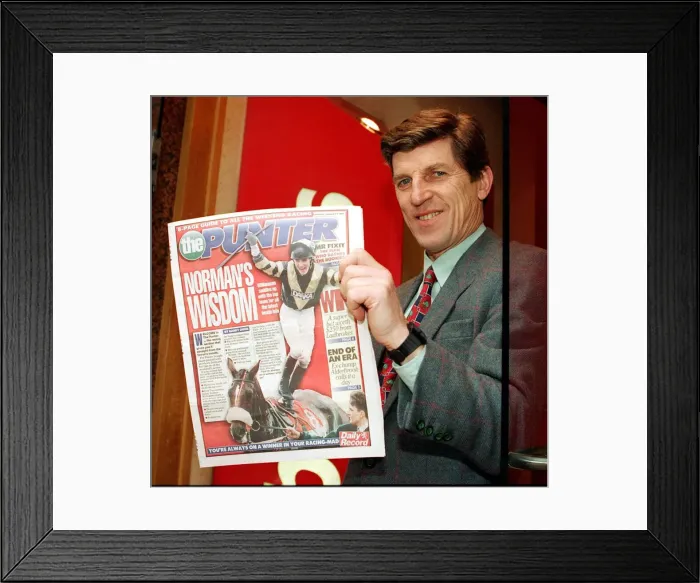 Framed Print : Brough Scott - TV Presenter - at Ladbrokes bookies in Hope Street Framed Print : Brough Scott - TV Presenter - at Ladbrokes bookies in Hope Street