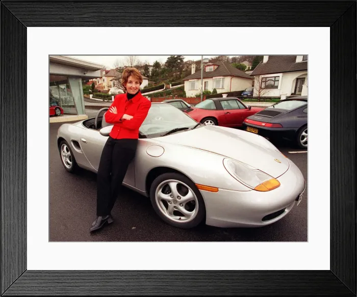 Framed Print : Kaye Adams TV Presenter and the Porsche Car