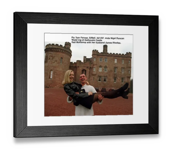 Framed Print : Gail McKenna Live TV Presenter at Dalhousie Castle for her wedding with her husband James Framed Print : Gail McKenna Live TV Presenter at Dalhousie Castle for her wedding with her husband James