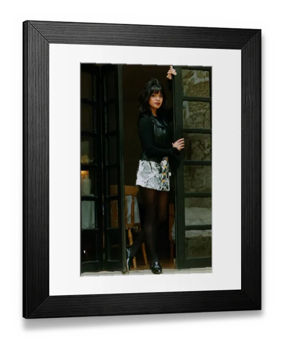 Framed Print : Jenny Powell French window pose TV Presenter Wheel of Fortune mini skirt leather Framed Print : Jenny Powell French window pose TV Presenter Wheel of Fortune mini skirt leather