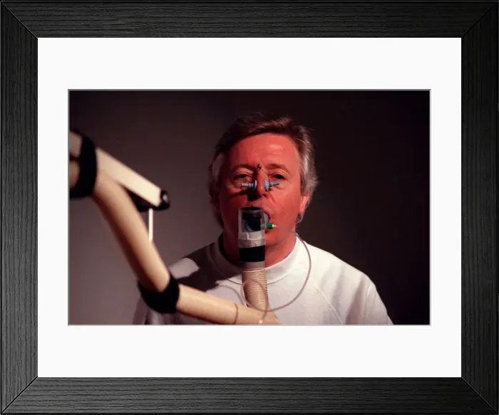 Framed Print : Michael Aspel TV Presenter fitness test February 1990 to launch a survey of