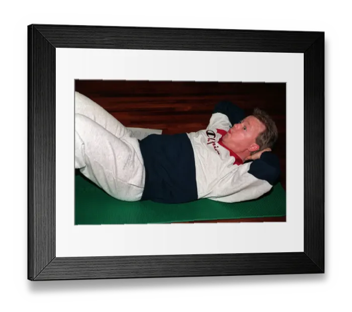 Framed Print : Keith Chegwin TV presenter at health farm January 1994 doing sit-ups Framed Print : Keith Chegwin TV presenter at health farm January 1994 doing sit-ups