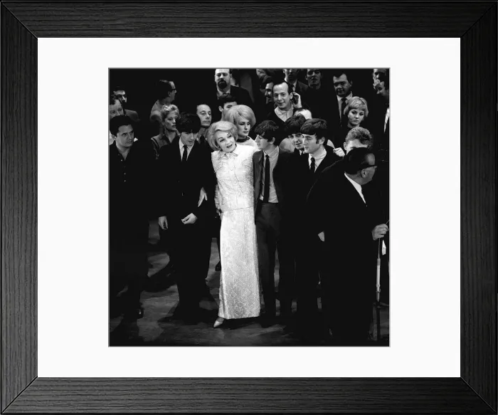 Framed Print : The Beatles with Marlene Dietrich at the Royal Variety Show dress rehearsals