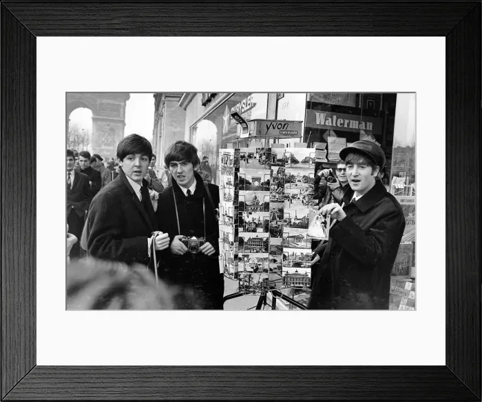 Framed Print : Paul MCCartney (left), George Harrison and John Lennon on the Champs Elysees before Ringo