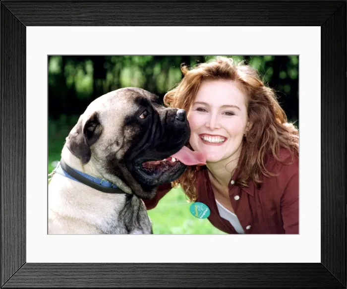 Framed Print : Shauna Lowry TV Presenter with Shamus the Bull Mastive Dog who weighs 10 stone