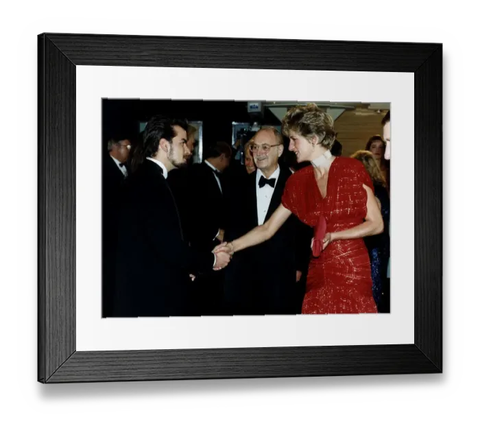 Framed Print : Diana, Princess of Wales talks to American actor Charlie Sheen as she attends Framed Print : Diana, Princess of Wales talks to American actor Charlie Sheen as she attends
