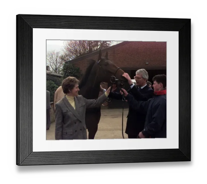 Framed Print : John Major MP Conservative Prime Minister with wife (L) Norma and horse Poteen Framed Print : John Major MP Conservative Prime Minister with wife (L) Norma and horse Poteen