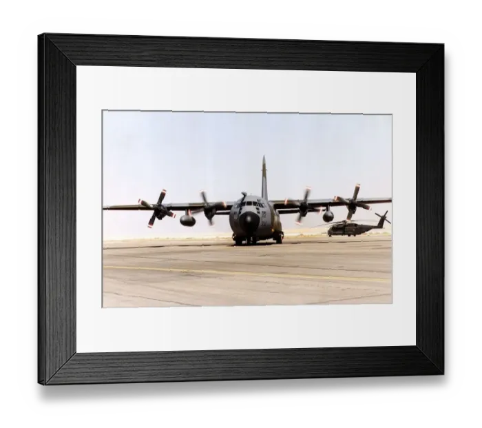 Framed Print : A Lockheed C130 Hercules transport plane of the Royal Air Force RAF seen taxiing
