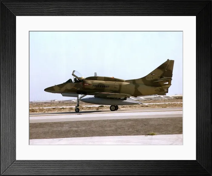 Framed Print : A McD A4 Douglas Skyhawk fighter plane of the Frre Kuwait Air Force used in the Gulf War Framed Print : A McD A4 Douglas Skyhawk fighter plane of the Frre Kuwait Air Force used in the Gulf War