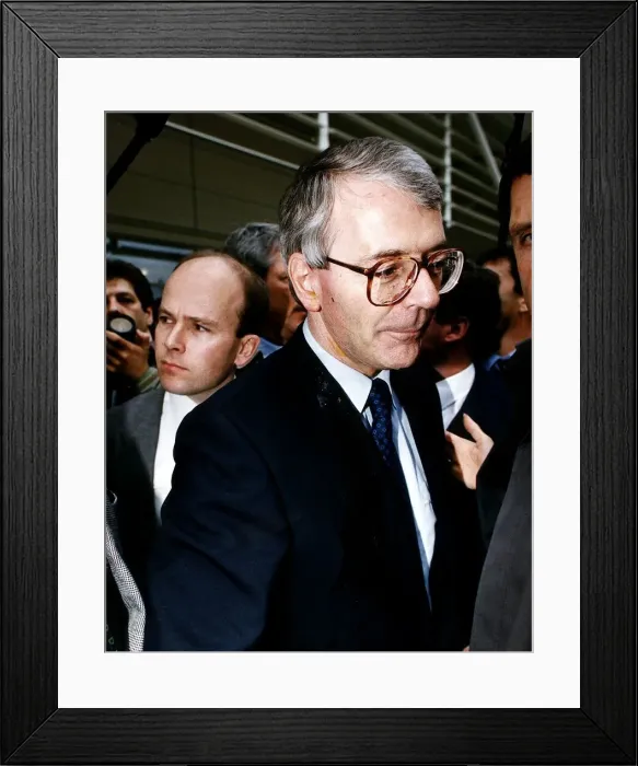 Framed Print : Prime Minister John Major after having an egg thrown at him at Sainsbury Framed Print : Prime Minister John Major after having an egg thrown at him at Sainsbury