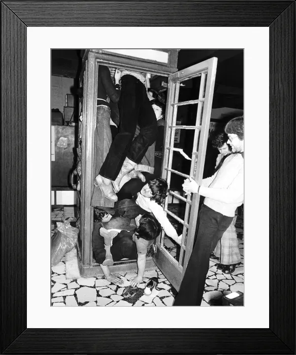 Framed Print : Competitions Records Phone Box Cramming January 1978 Framed Print : Competitions Records Phone Box Cramming January 1978