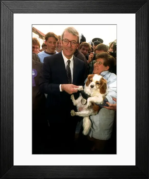 Framed Print : John Major Prime Minister in Yarm Market Newcastle 1992