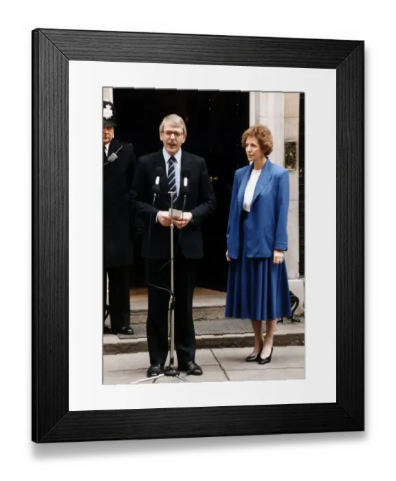 Framed Print : John Major makes a speech outside 10 Downing Street with his wife Norma at his side as Framed Print : John Major makes a speech outside 10 Downing Street with his wife Norma at his side as