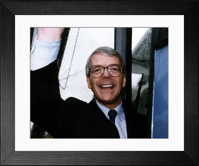 Framed Print : John Major Prime Minister had eggs thrown at him at Sainsburys superstore at Hedge End in Framed Print : John Major Prime Minister had eggs thrown at him at Sainsburys superstore at Hedge End in