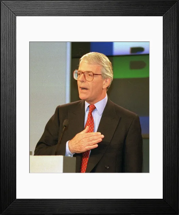 Framed Print : John Major seen here at the Conservative Party morning press conference at party Framed Print : John Major seen here at the Conservative Party morning press conference at party