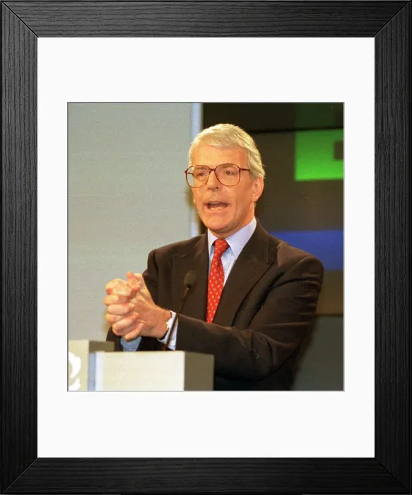 Framed Print : John Major seen here at the Conservative Party morning press conference at party Framed Print : John Major seen here at the Conservative Party morning press conference at party