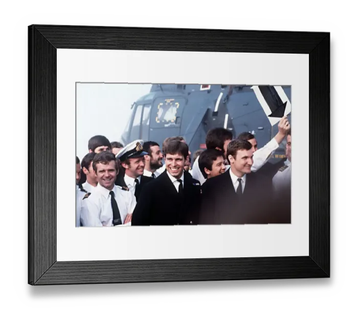 Framed Print : Prince Andrew on HMS Invincible returns home 1982 after Falklands war serivce Framed Print : Prince Andrew on HMS Invincible returns home 1982 after Falklands war serivce