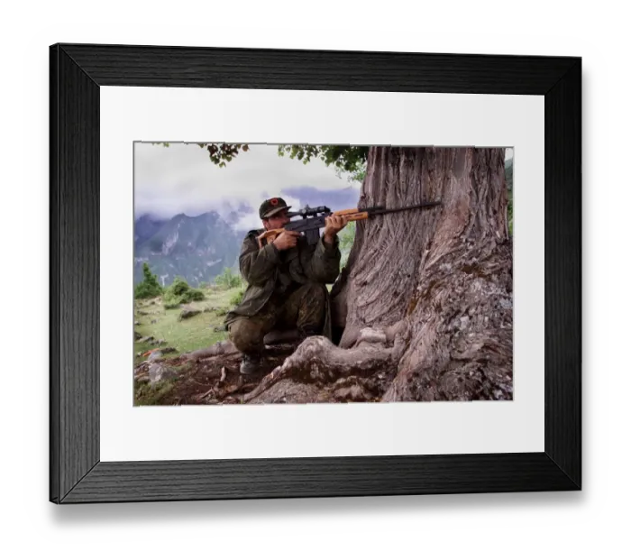 Framed Print : A KLA sniper in action in Kosovo May 1999