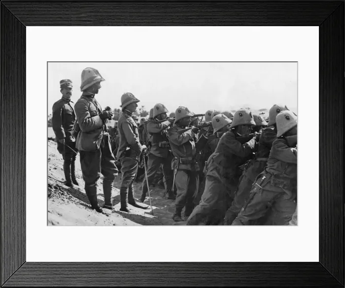 Framed Print : Turco - Italian War An Italian army officer seen here watching his troops in action Framed Print : Turco - Italian War An Italian army officer seen here watching his troops in action