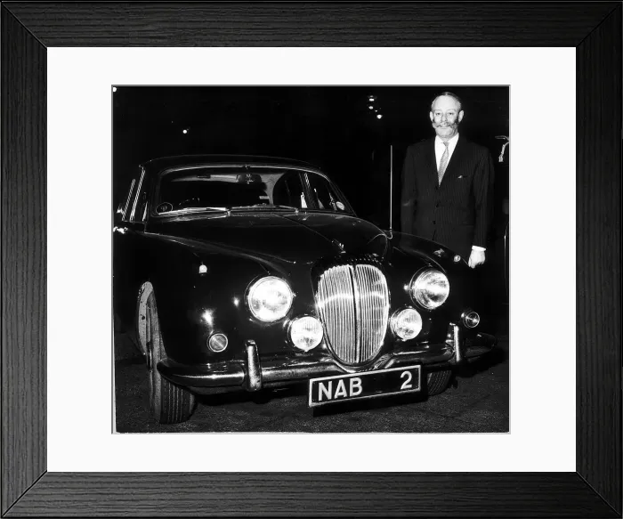 Framed Print : Gerald Nabarro MP with his jaguar car with his own number plate Framed Print : Gerald Nabarro MP with his jaguar car with his own number plate