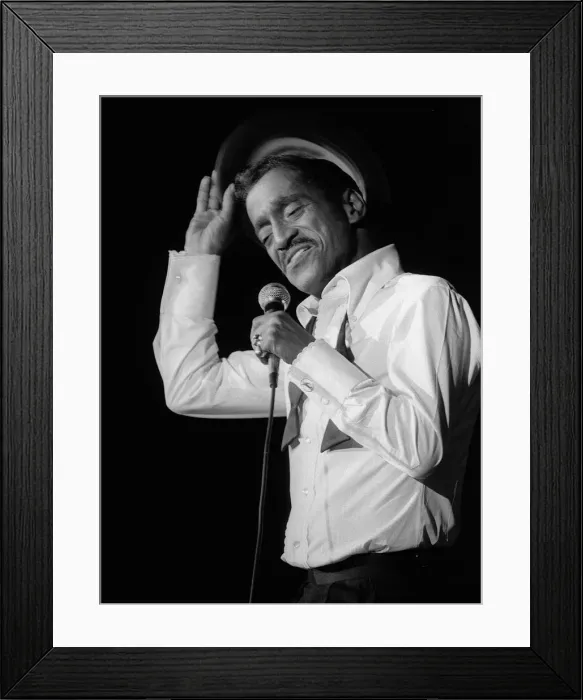 Framed Print : Sammy Davis Jnr junior singing in concert Microphone Raise hand Rings Framed Print : Sammy Davis Jnr junior singing in concert Microphone Raise hand Rings