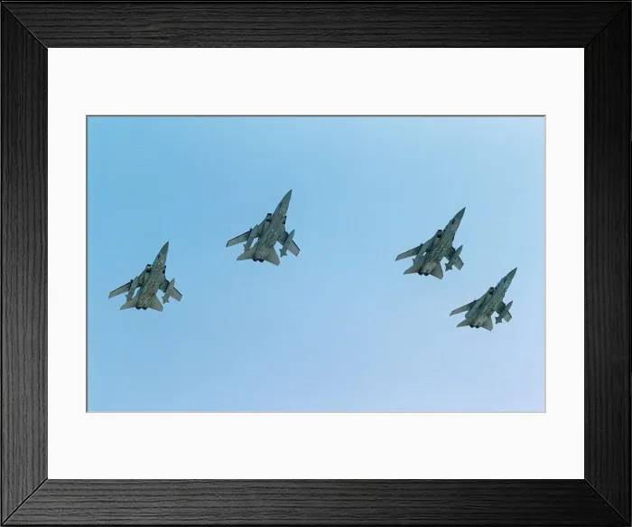 Framed Print : Four Panavia Tornado F3 of RAF 5 Sqd Sept 90 fly over their air base in formation Framed Print : Four Panavia Tornado F3 of RAF 5 Sqd Sept 90 fly over their air base in formation