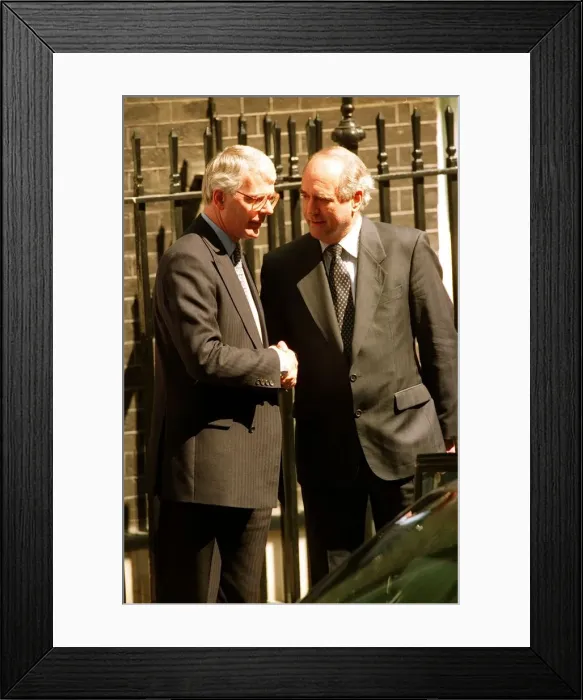 Framed Print : John Major with MP Brian Mawhinney on his last day as Prime Minister outside 10 Downing