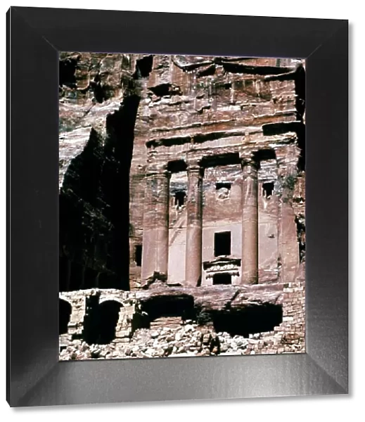 Facade of the Royal Palace tomb in the ruins of Petra, Southern Jordan temple