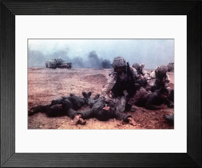 Framed Print : Iraqi Prisoners being held by Allied Troops during operation Desert Storm