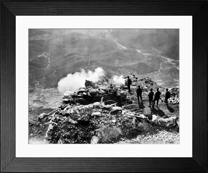 Framed Print : Bulgarians firing on the retreating Turkish army from a hill position during the Balkans Framed Print : Bulgarians firing on the retreating Turkish army from a hill position during the Balkans