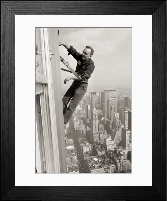 Framed Print : Window Cleaners a 1000 foot above the side walk cleaning the windows of the Empire State Framed Print : Window Cleaners a 1000 foot above the side walk cleaning the windows of the Empire State