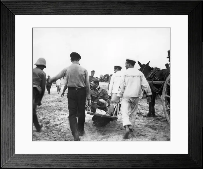 Framed Print : Turco - Italian War An Italian officer is stretchered to a field hospital after Framed Print : Turco - Italian War An Italian officer is stretchered to a field hospital after