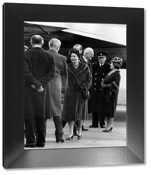Queen Elizabeth leaving for a tour of Asia saying goodbye to Harold MacMillan the Prime