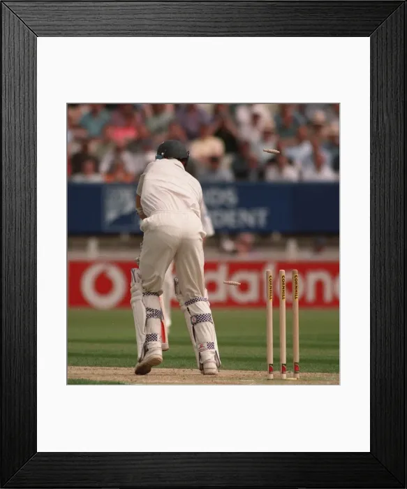 Framed Print : Nasser Hussain Cricket Player Of England July 1999 Is Bowled Out By Simon Doull In Framed Print : Nasser Hussain Cricket Player Of England July 1999 Is Bowled Out By Simon Doull In