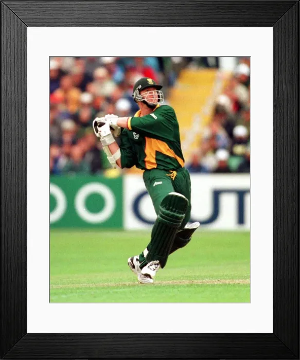 Framed Print : Lance Klusener of South Africa June 1999 drives the winning runs during