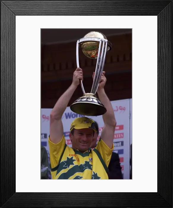 Framed Print : Cricket World Cup Final 1999 Steve Waugh the Australian winning captain Lifts Trophy for Framed Print : Cricket World Cup Final 1999 Steve Waugh the Australian winning captain Lifts Trophy for
