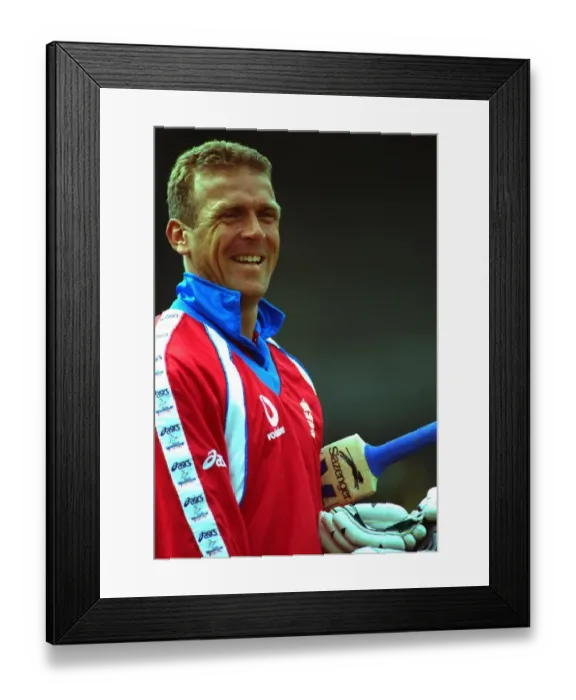 Framed Print : Alec Stewart prepares to bat in the England Nets May 1999