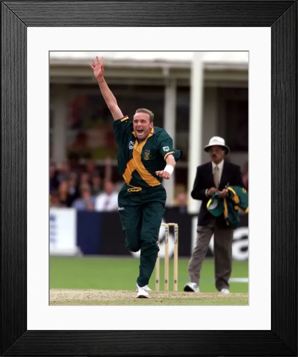 Framed Print : Allan Donald South Africa Celebrates Taking The Wicket Of Damien Fleming at the Cricket Framed Print : Allan Donald South Africa Celebrates Taking The Wicket Of Damien Fleming at the Cricket