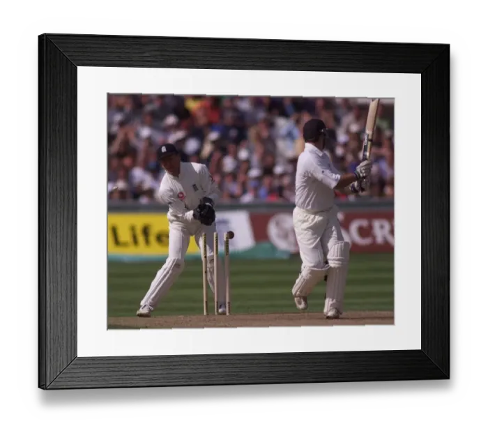 Framed Print : Phil Tufnell bowls McMillan in the England v New Zealand cricket match Framed Print : Phil Tufnell bowls McMillan in the England v New Zealand cricket match