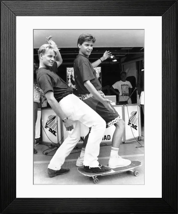 Framed Print : Jason Donovan actor and singer with DJ actor and singer Phillip Schofield Framed Print : Jason Donovan actor and singer with DJ actor and singer Phillip Schofield