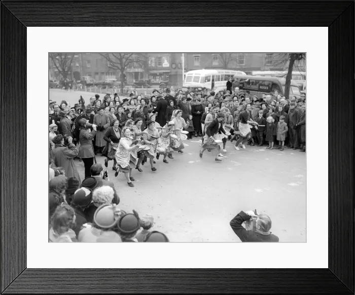 Framed Print : Traditional Pastimes The Olney Pancake Race Febuary 1956 The ladies start Framed Print : Traditional Pastimes The Olney Pancake Race Febuary 1956 The ladies start