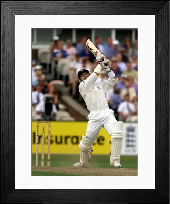 Framed Print : England v New Zealand Cricket Third Test 1999 Mark Ramprakash hits out for a score of 69