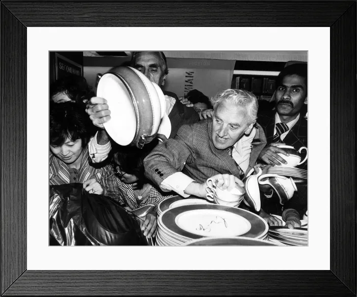 Framed Print : The China Department at Harrods - Jan 1978 on the first day of the sales Framed Print : The China Department at Harrods - Jan 1978 on the first day of the sales