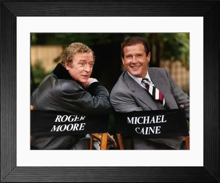 Framed Print : Roger Moore and Michael Caine on stage set - October 1989 On the filmset of Framed Print : Roger Moore and Michael Caine on stage set - October 1989 On the filmset of