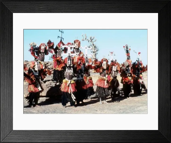 : Mali Dogon Tribe Dancers outside Sanga Village await entrance to dance : Mali Dogon Tribe Dancers outside Sanga Village await entrance to dance