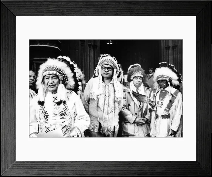 : President of the Red Indian association of Alberts -Eugene Steinhauer standing outside : President of the Red Indian association of Alberts -Eugene Steinhauer standing outside
